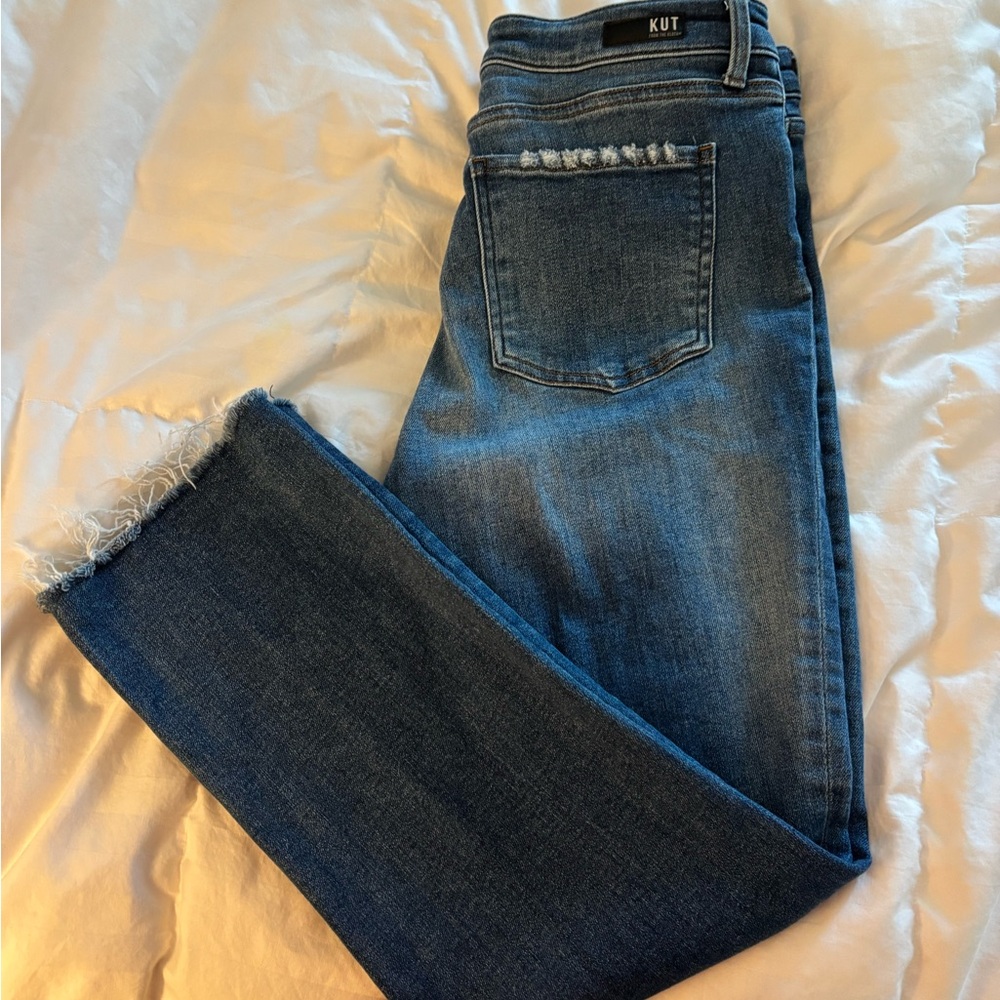 Kut from the Kloth Reese High Rise Fab Ab Ankle Straight Leg jeans Dark Blue